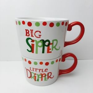 🍒 HALLMARK Set of 2 BIG SIPPER & LITTLE DRIPPER Mug Coffee Cup